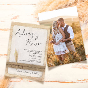 Rustikale neutrale Twine Burlap Öko Boho Foto Wedd Einladung