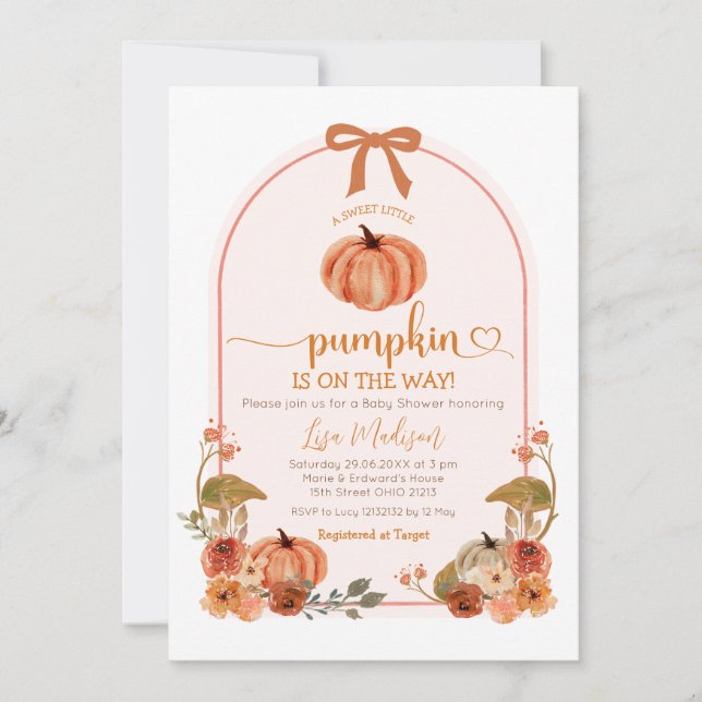 Rustikale Niedlich Bow Little Pumpkin Baby Dusche Einladung (Vorderseite)