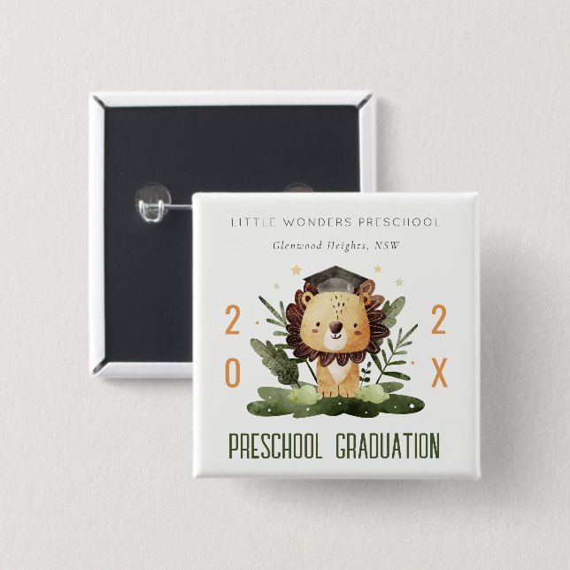 Rustikale Niedlich Kids Lion Foliage Preschool Abs Button (Vorne & Hinten)