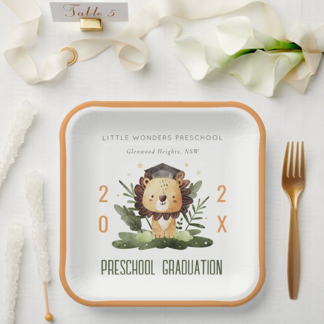 Rustikale Niedlich Kids Lion Foliage Preschool Abs Pappteller (Hochzeit)