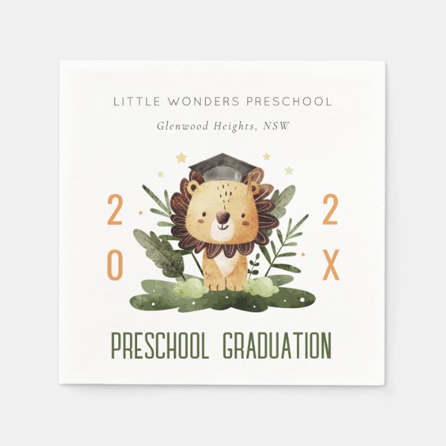 Rustikale Niedlich Kids Lion Foliage Preschool Abs Serviette (Vorderseite)