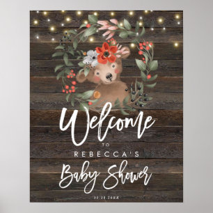 rustikale niedliche Bär Babydusche Begrüßungszeich Poster