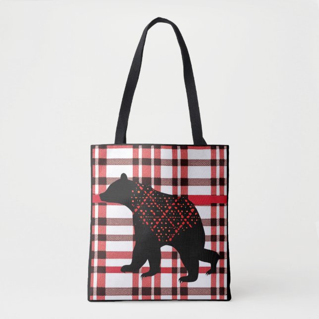 Rustikale Nordwald Schwarzer Bär Silhouette auf Ka Tasche (Vorderseite)
