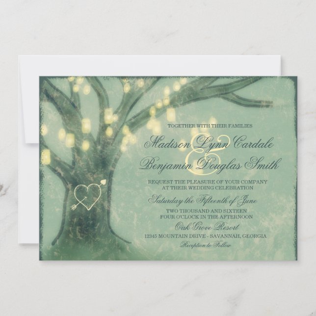 Rustikale Oak Tree Mason Jar Lights Hochzeitseinla Einladung (Vorderseite)