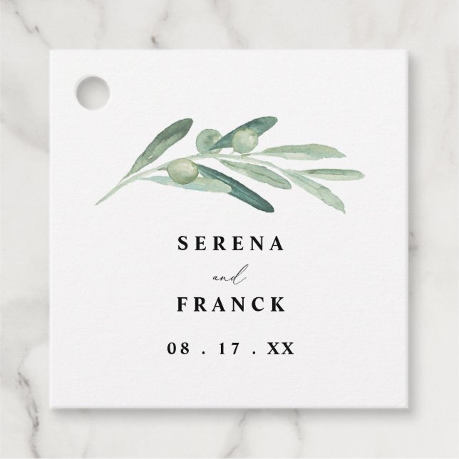 Rustikale Olive Branch Hochzeit Geschenkanhänger (Vorderseite)