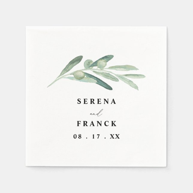 Rustikale Olive Branch Hochzeit Serviette (Vorderseite)