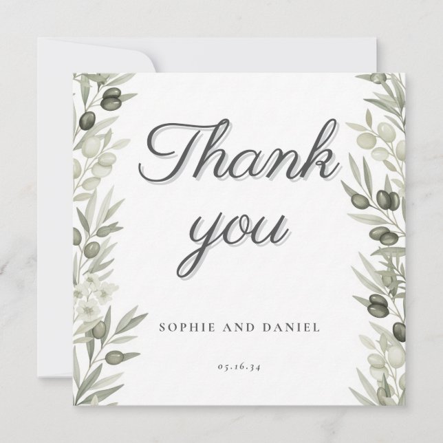 Rustikale Olive Branch und Blumenhochzeit Vielen D Dankeskarte (Vorderseite)