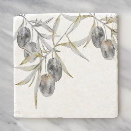 Rustikale Olive Branche Steinuntersetzer
