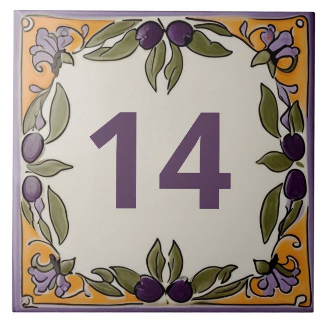 Rustikale Olive Custom House Number Plaque Fliese (Vorderseite)