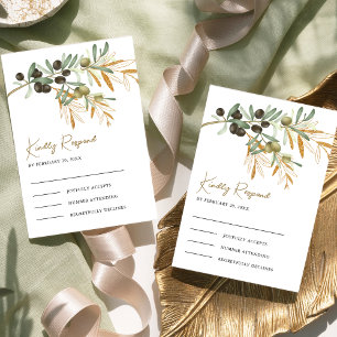 Rustikale Olive-Gold-Blätter Zweighochzeit RSVP Karte