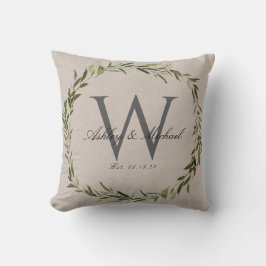 Rustikale Olive Wreath Monogram Kissen