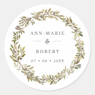 Rustikale Olive Wreath Wedding Runder Aufkleber