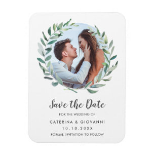 Rustikale Oliven-Grünpflanzen-Foto-Hochzeit-Save-t Magnet