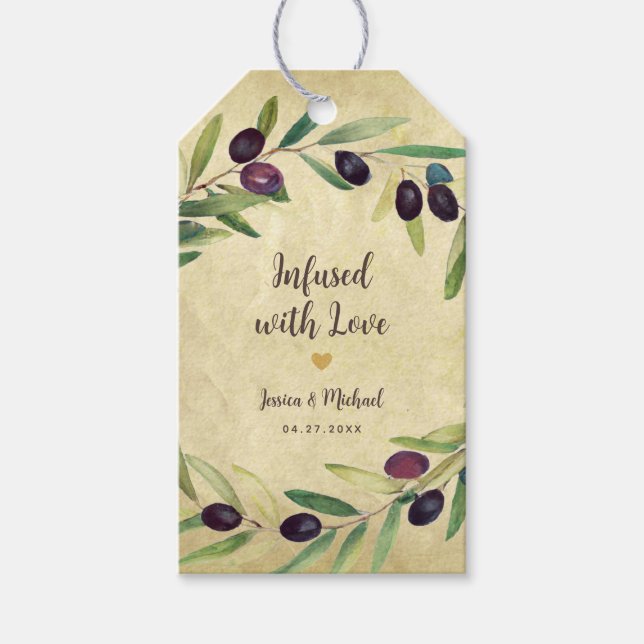 Rustikale Olivenöl-Gastgeschenke Hochzeiten mit Li Geschenkanhänger (Vorderseite)
