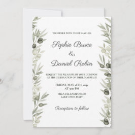 Rustikale Olivenzweig und blumenreiche Hochzeit Einladung
