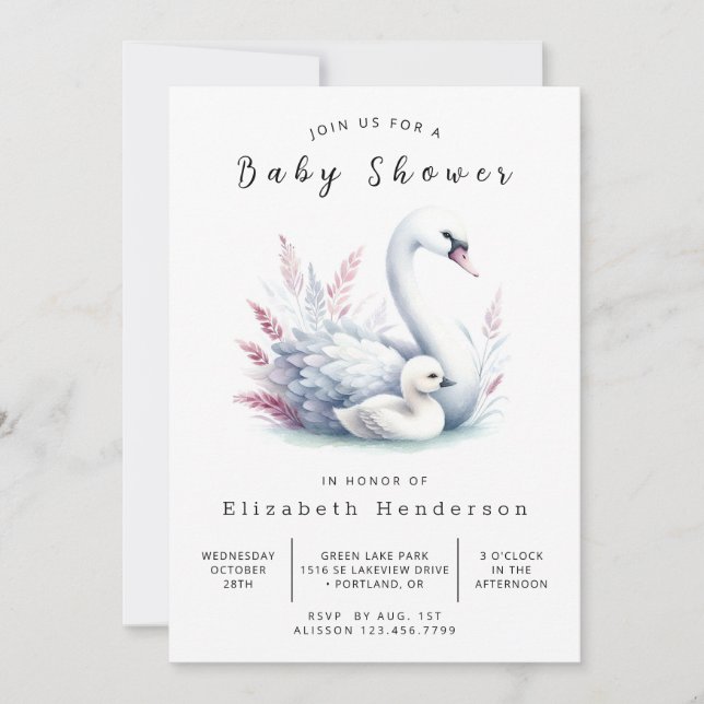 Rustikale Online Swan Baby Dusche Einladung (Vorderseite)