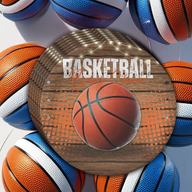 Rustikale Orange Basketball Babydusche Pappteller (Von Creator hochgeladen)