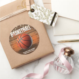 Rustikale Orange Basketball Babydusche Runder Aufkleber