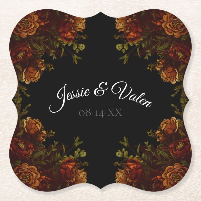Rustikale Orange Black Elegante Hochzeit Einladung Untersetzer (Vorderseite)