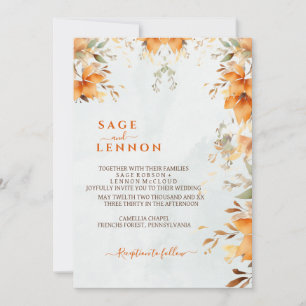 Rustikale Orange Boho Wasserfarbe Blush Hochzeit Einladung