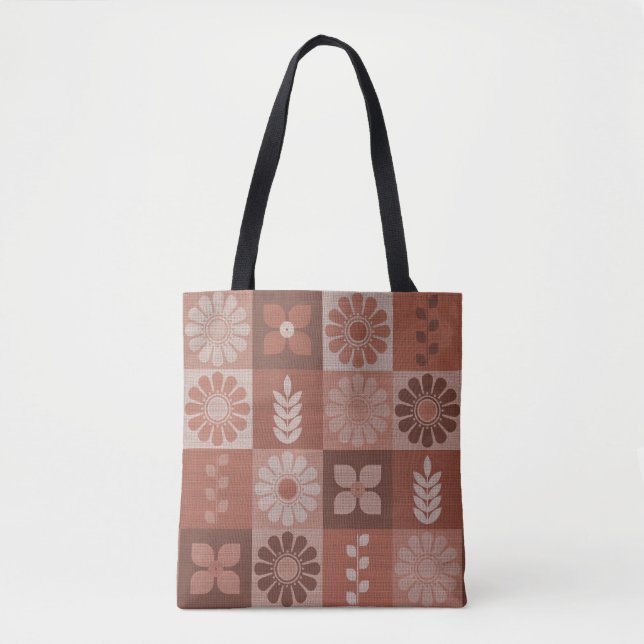 Rustikale Orange Brown Burlap Linen Muster Tote Ba Tasche (Vorderseite)