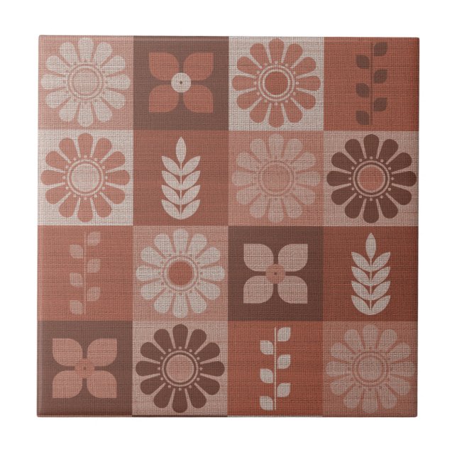 Rustikale Orange Brown Burlap Pattern Keramik Tile Fliese (Vorderseite)