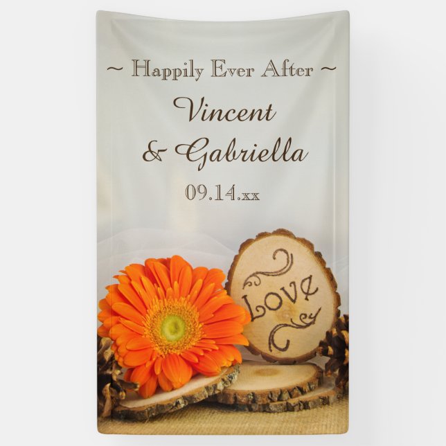 Rustikale Orange Daisy Woodland Wedding Banner (Vertikal)
