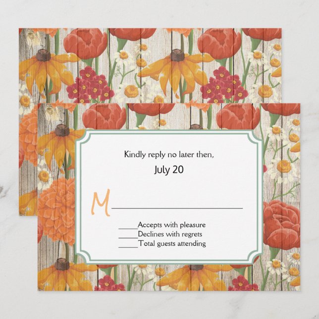 Rustikale Orange Floral Wedding RSVP Card Einladung (Vorne/Hinten)