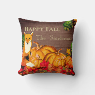 Rustikale Orange Fox Pumpkin Herbst Herbst Blätter Kissen