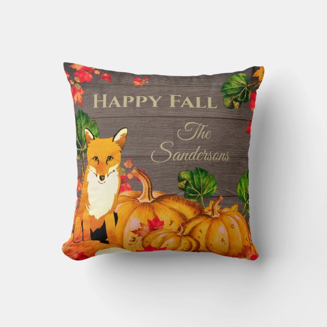 Rustikale Orange Fox Pumpkin Herbst Herbst Blätter Kissen (Vorderseite)