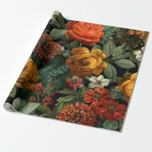 Rustikale Orange Grüne Botanische Fette Vintage Bl Geschenkpapier