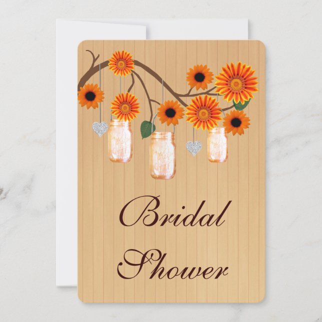 Rustikale Orange Mason Jars Bridal Dusche Einladun Einladung (Vorderseite)