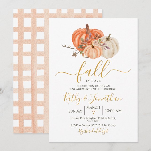 Rustikale Orange Pumpkin Floral Engagement Party Einladung (Vorne/Hinten)