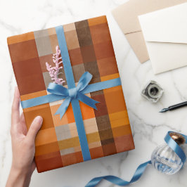 Rustikale Orange-Rostbraune Ton Plaid-Muster Geschenkpapier