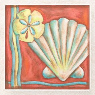 Rustikale Orange Seashells Glasuntersetzer