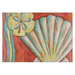Rustikale Orange Seashells Schneidebrett
