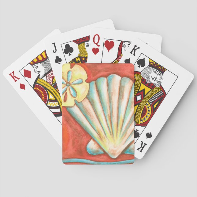 Rustikale Orange Seashells Spielkarten (Rückseite)