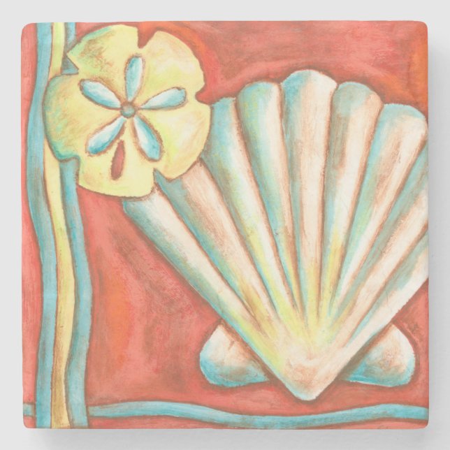 Rustikale Orange Seashells Steinuntersetzer (Vorderseite)