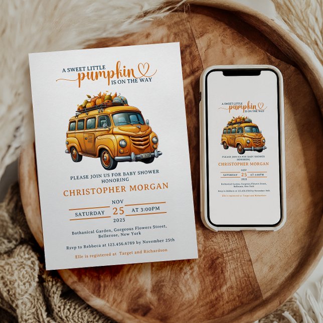 Rustikale Orange Truck Kleine Pumpkin Baby Dusche Einladung (Von Creator hochgeladen)
