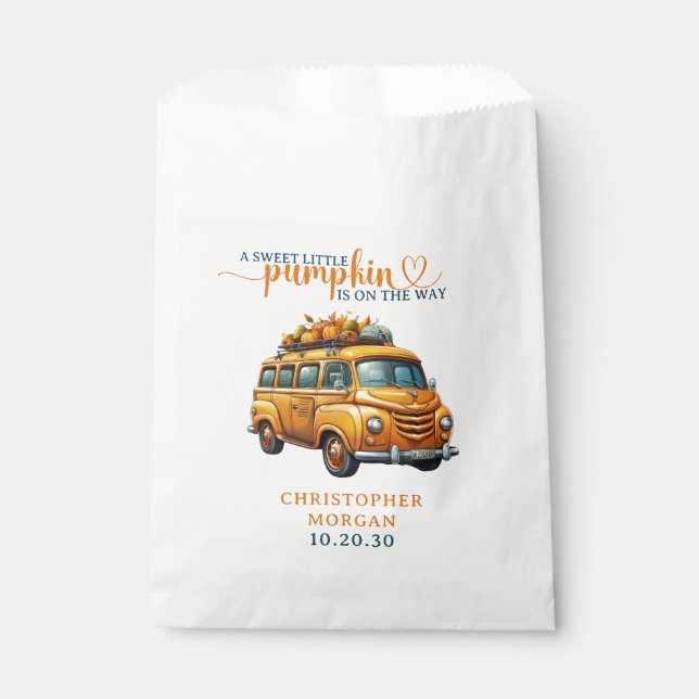 Rustikale Orange Truck Kleine Pumpkin Baby Dusche Geschenktütchen (Vorderseite)