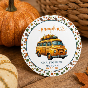 Rustikale Orange Truck Kleine Pumpkin Baby Dusche Runder Aufkleber