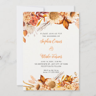 Rustikale Orange White Blume Boho Off White Weddin Einladung