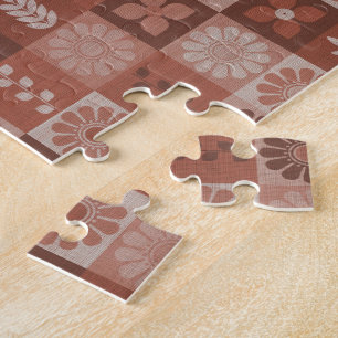 Rustikale Orangebraune Jute Blumen Blätter Puzzle
