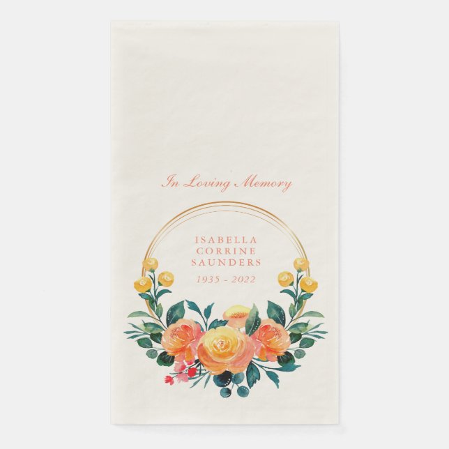 Rustikale Orangefarbene Aquarellblüte im liebenden Serviette (Vorderseite)