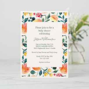 Rustikale Orangefarbene Blume Boho Babydusche Einladung