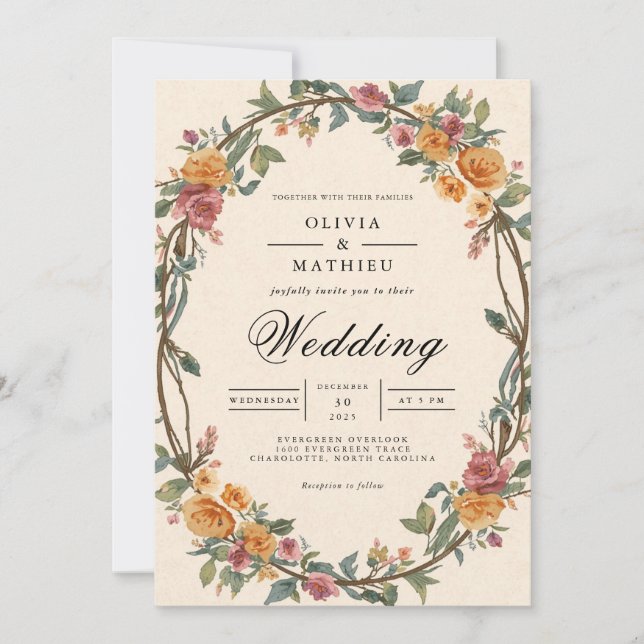 Rustikale Oval Border Wedding Einladung (Vorderseite)
