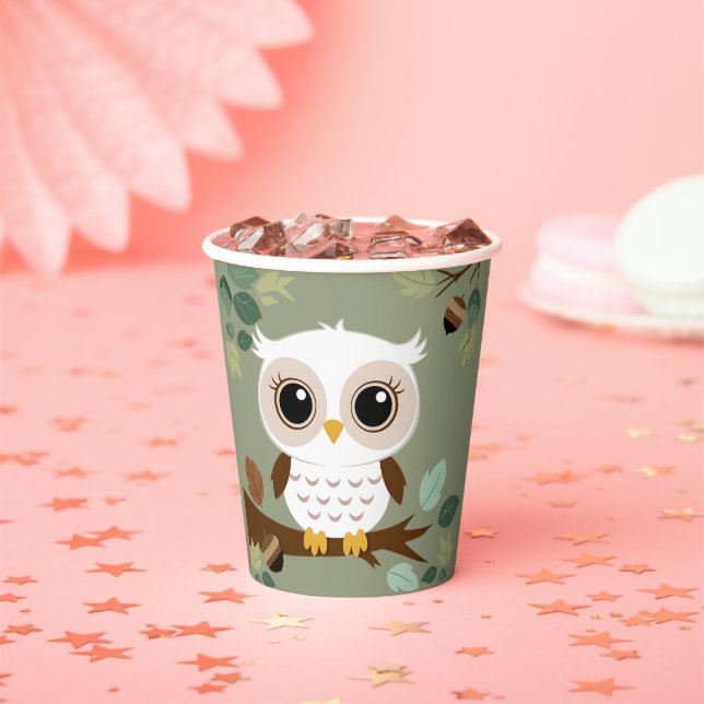 Rustikale Owl Woodland Forest Baby Dusche Pappbecher (Insitu)