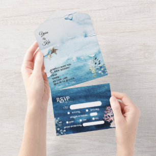 Rustikale Ozean-Diätbeschränkungen RSVP-Hochzeit All In One Einladung