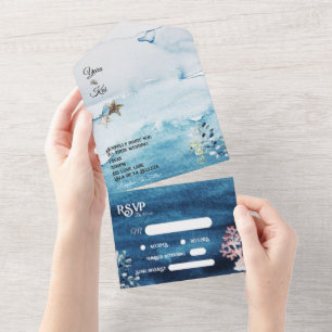 Rustikale Ozean-Song-Anfrage RSVP-Hochzeit All In One Einladung