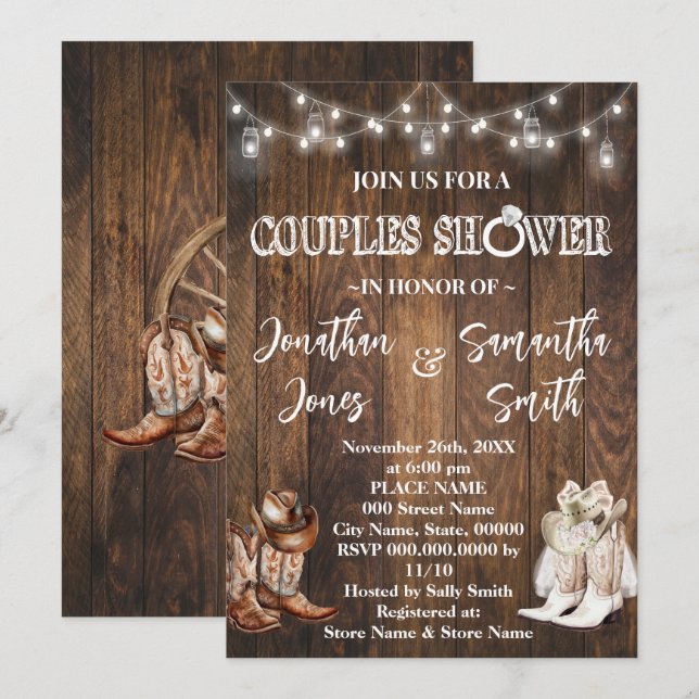 Rustikale Paare Dusche Western Braun Hochzeit Einladung (Vorne/Hinten)